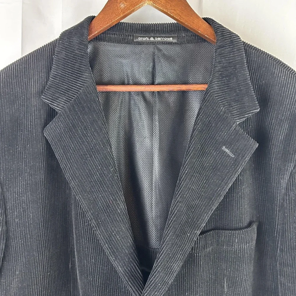 Croft & Barrow Blazer Mens‎ 48 Long Black Corduroy 3 Button Sport Coat Jacket